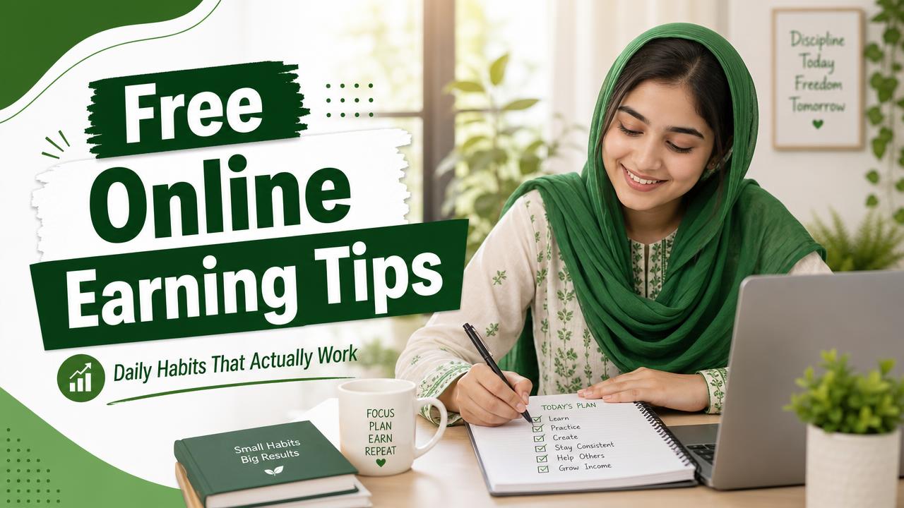 Pakistani girl writing a daily online earning plan in a notebook
