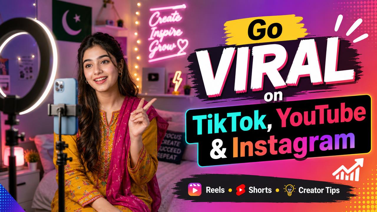 Pakistani girl creator recording a short video with ring light for TikTok and Instagram